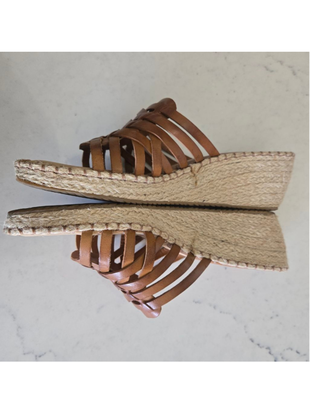 Women's Nurture Brown Woven Leather Espadrille Wedge Sandals 7.5 - Picture 4 of 10